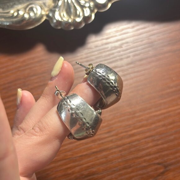 Vintage Sterling Silver 925 Elegant Statement Curved Hoop Earrings - Picture 3 of 11